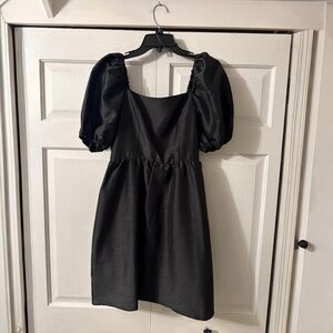 Copper Key Black Puff Sleeve Smocked Mini Dress Size M NWT